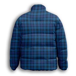 ScotsTee Shop Scottish Hannay Blue Modern Premium Tartan Collar Down Jacket Winter White Duck Down Plaid