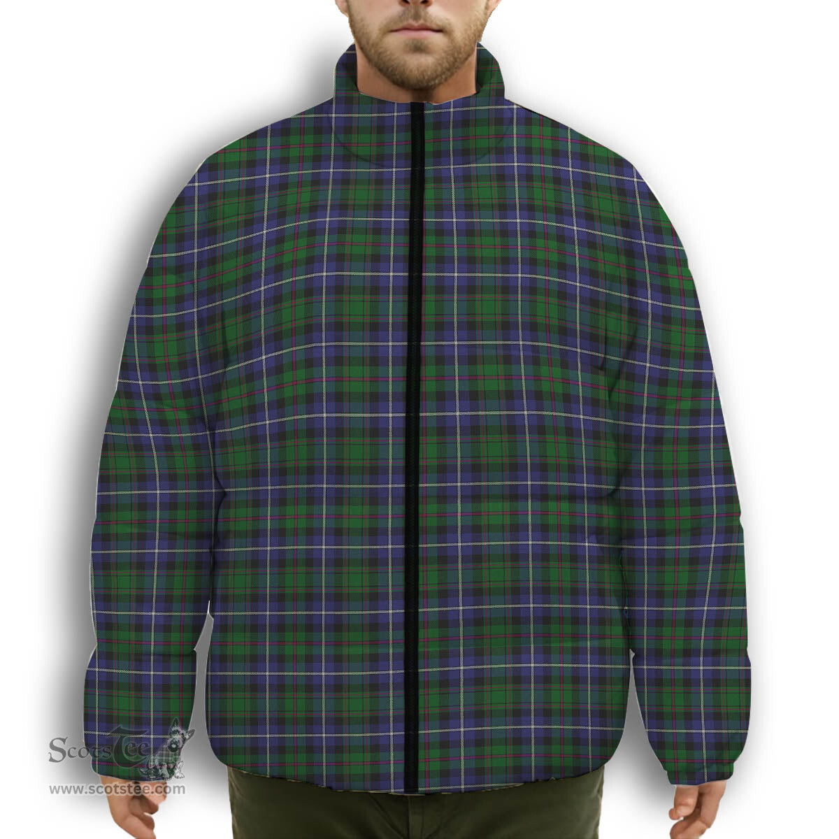 ScotsTee Shop Scottish MacRae Hunting Wilsons_ Premium Tartan Collar Down Jacket Winter White Duck Down Plaid