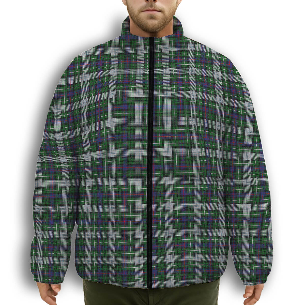 ScotsTee Shop Scottish McKenzie Dress Premium Tartan Collar Down Jacket Winter White Duck Down Plaid