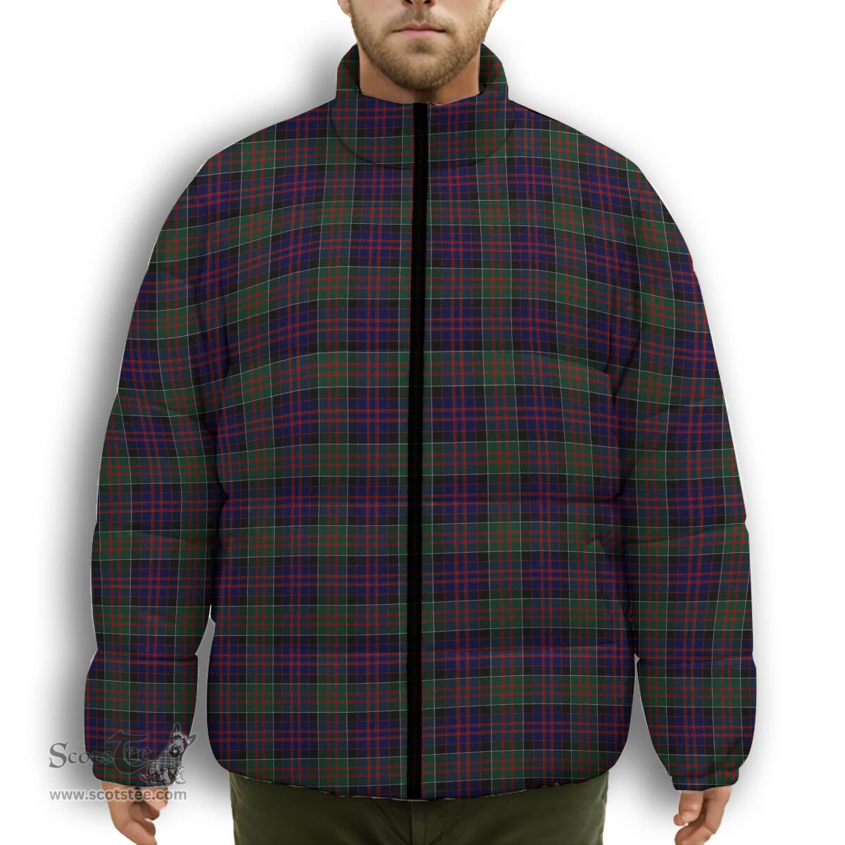 ScotsTee Shop Scottish MacDonald of Clanranald Premium Tartan Collar Down Jacket Winter White Duck Down Plaid