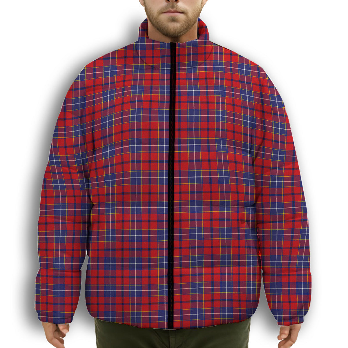 ScotsTee Shop Scottish Wishart Premium Tartan Collar Down Jacket Winter White Duck Down Plaid