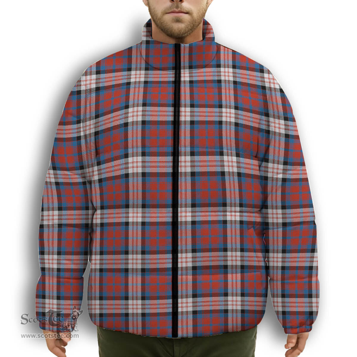 ScotsTee Shop Scottish MacDonald Dress Irish Ancient Premium Tartan Collar Down Jacket Winter White Duck Down Plaid