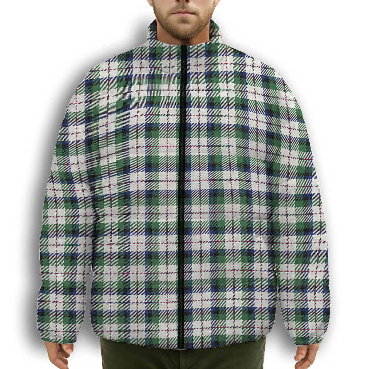 ScotsTee Shop Scottish Macnaghten Dress Modern Premium Tartan Collar Down Jacket Winter White Duck Down Plaid