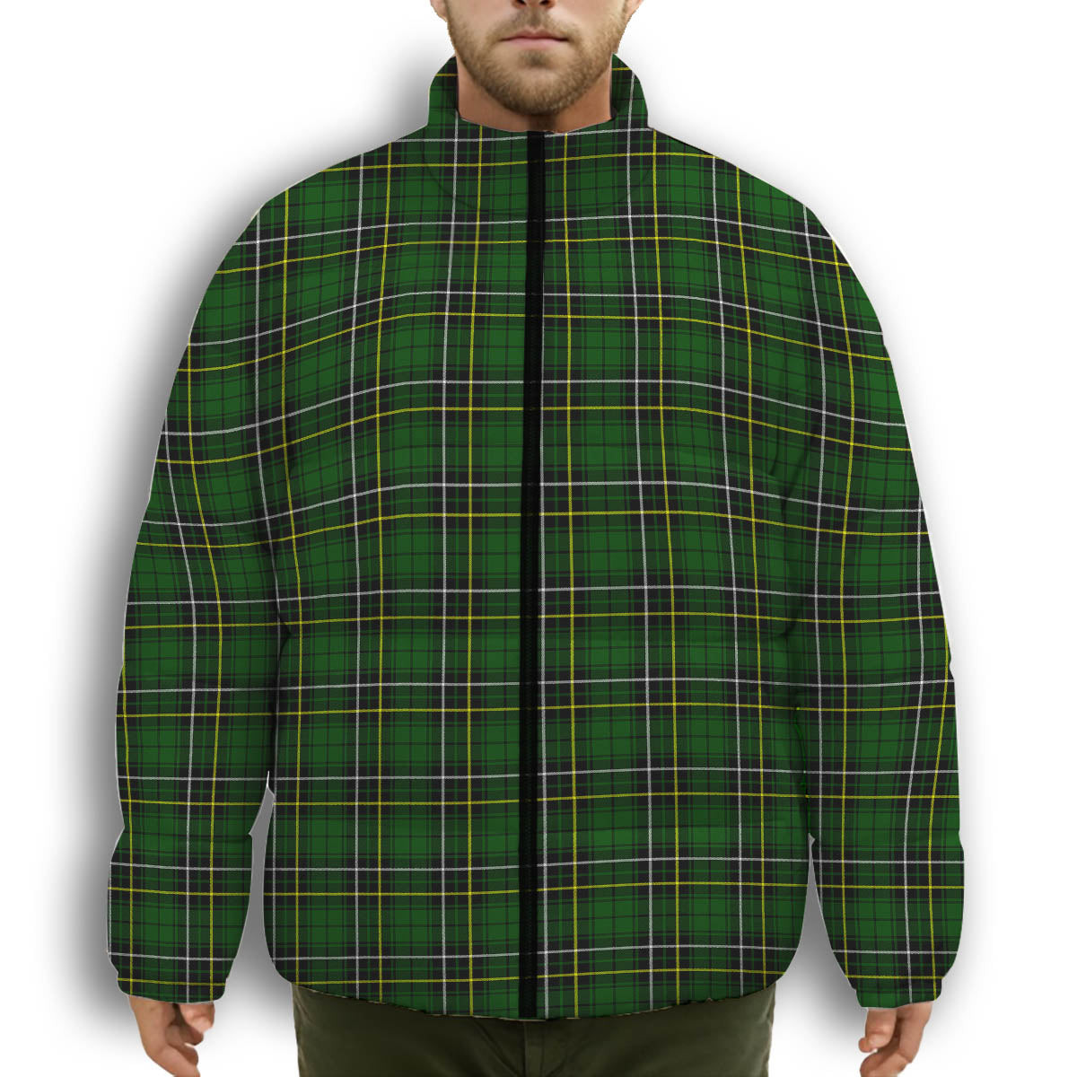 ScotsTee Shop Scottish McAlpine Modern Premium Tartan Collar Down Jacket Winter White Duck Down Plaid