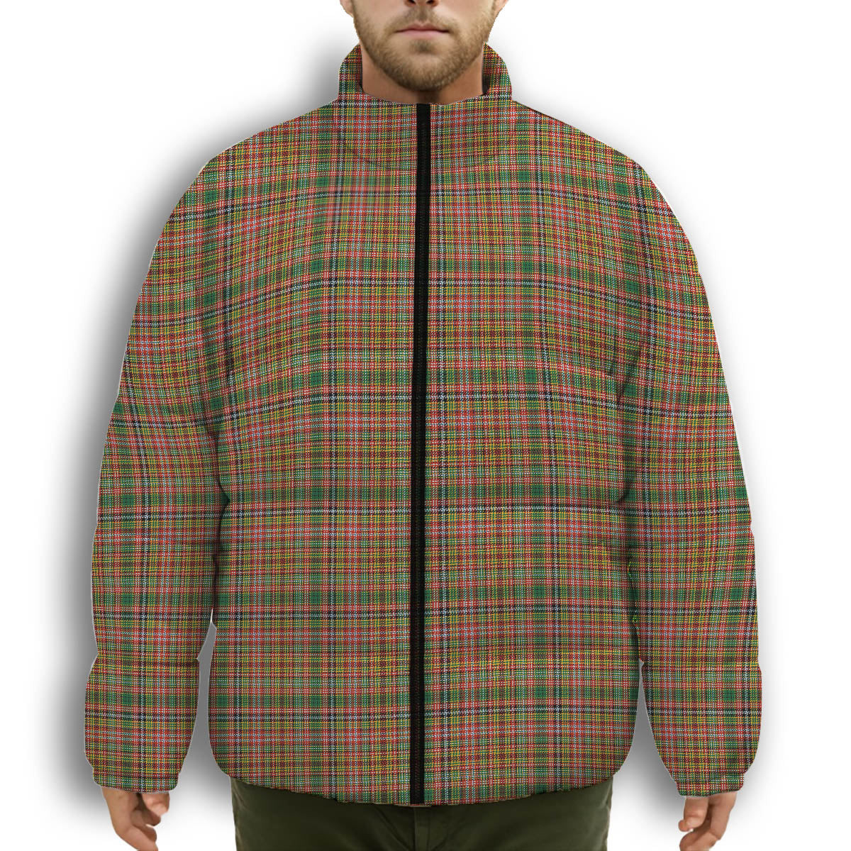 ScotsTee Shop Scottish Ogilvie (Ogilvy) of Strathallan Ancient Premium Tartan Collar Down Jacket Winter White Duck Down Plaid