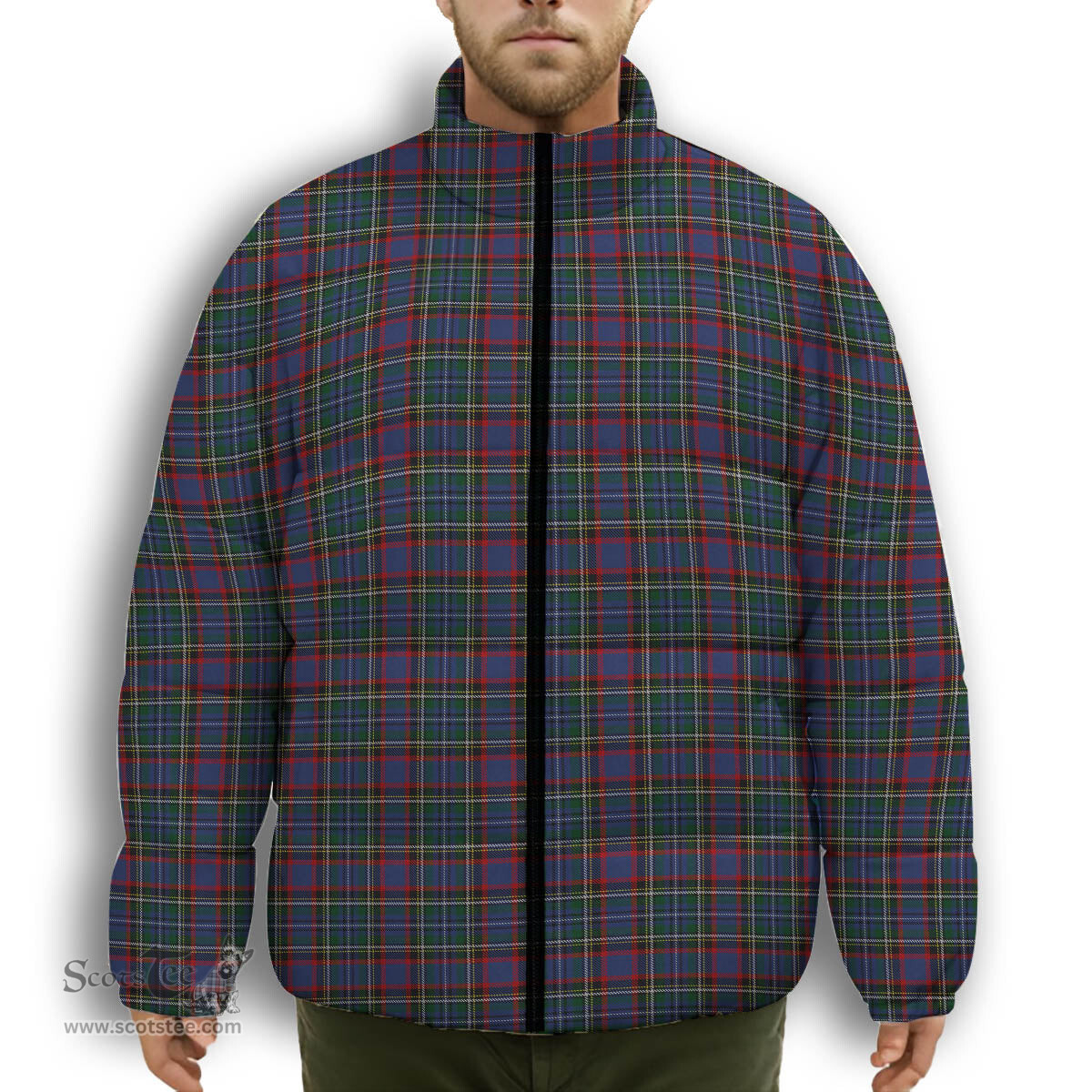 ScotsTee Shop Scottish MacBeth or MacLulich Premium Tartan Collar Down Jacket Winter White Duck Down Plaid