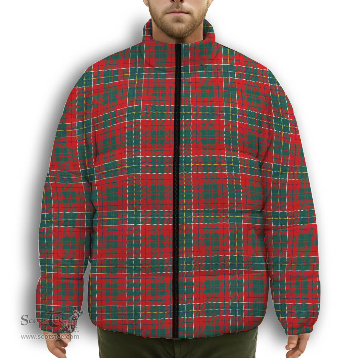 ScotsTee Shop Scottish Russell USA Modern Premium Tartan Collar Down Jacket Winter White Duck Down Plaid