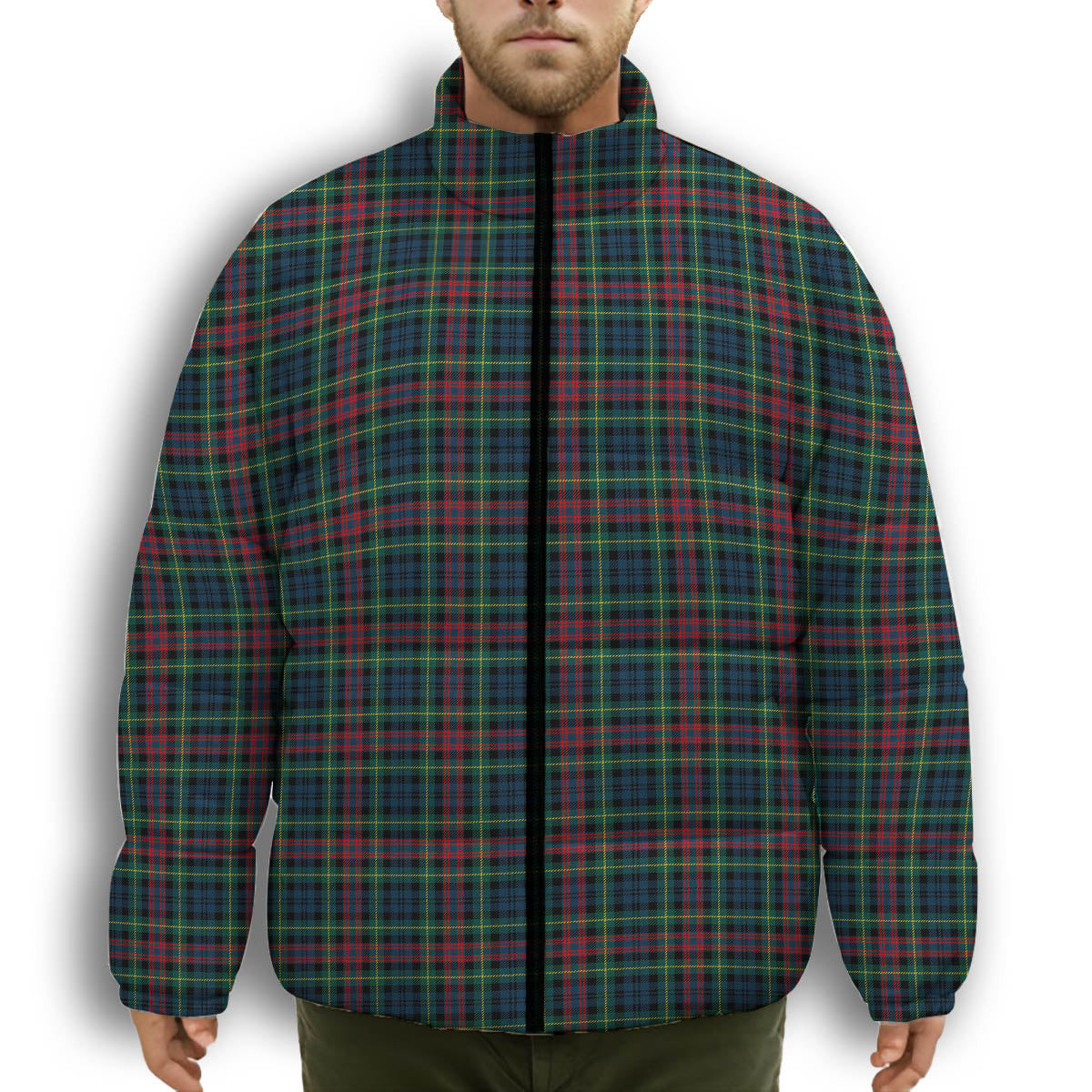 ScotsTee Shop Scottish Keith District Modern Premium Tartan Collar Down Jacket Winter White Duck Down Plaid