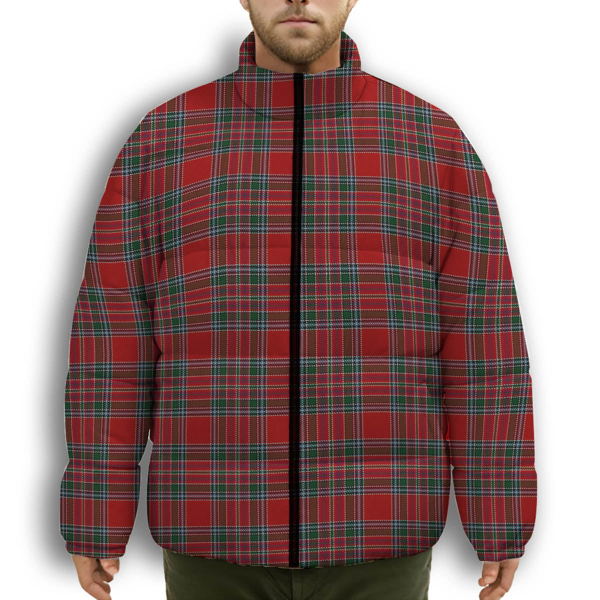 ScotsTee Shop Scottish MacBain Premium Tartan Collar Down Jacket Winter White Duck Down Plaid