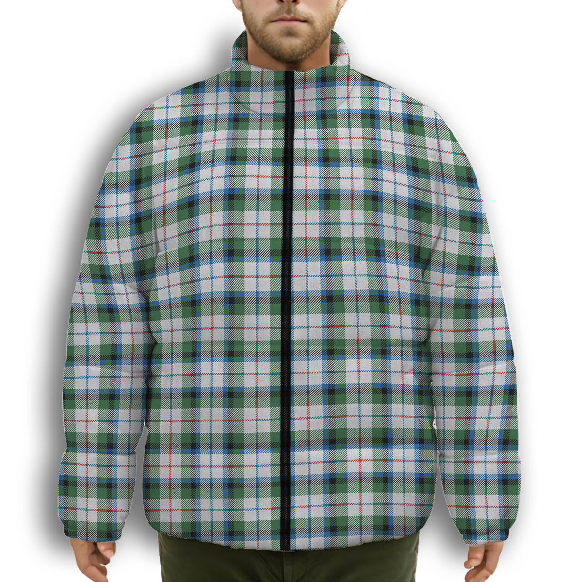 ScotsTee Shop Scottish MacNaughton Dress Ancient Premium Tartan Collar Down Jacket Winter White Duck Down Plaid