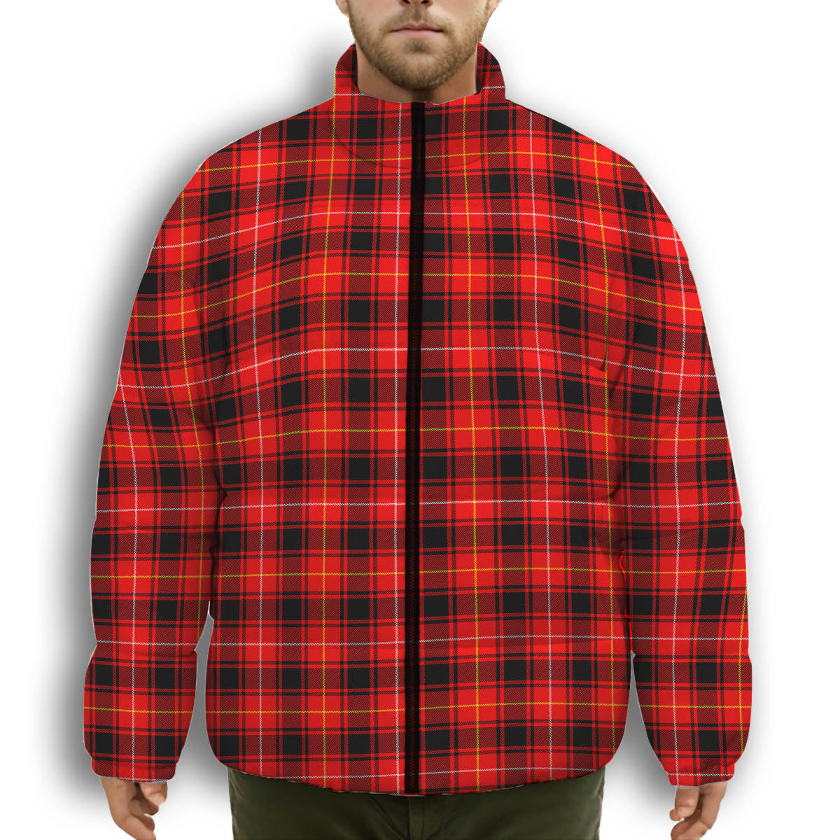 ScotsTee Shop Scottish MacIver Modern SC Premium Tartan Collar Down Jacket Winter White Duck Down Plaid