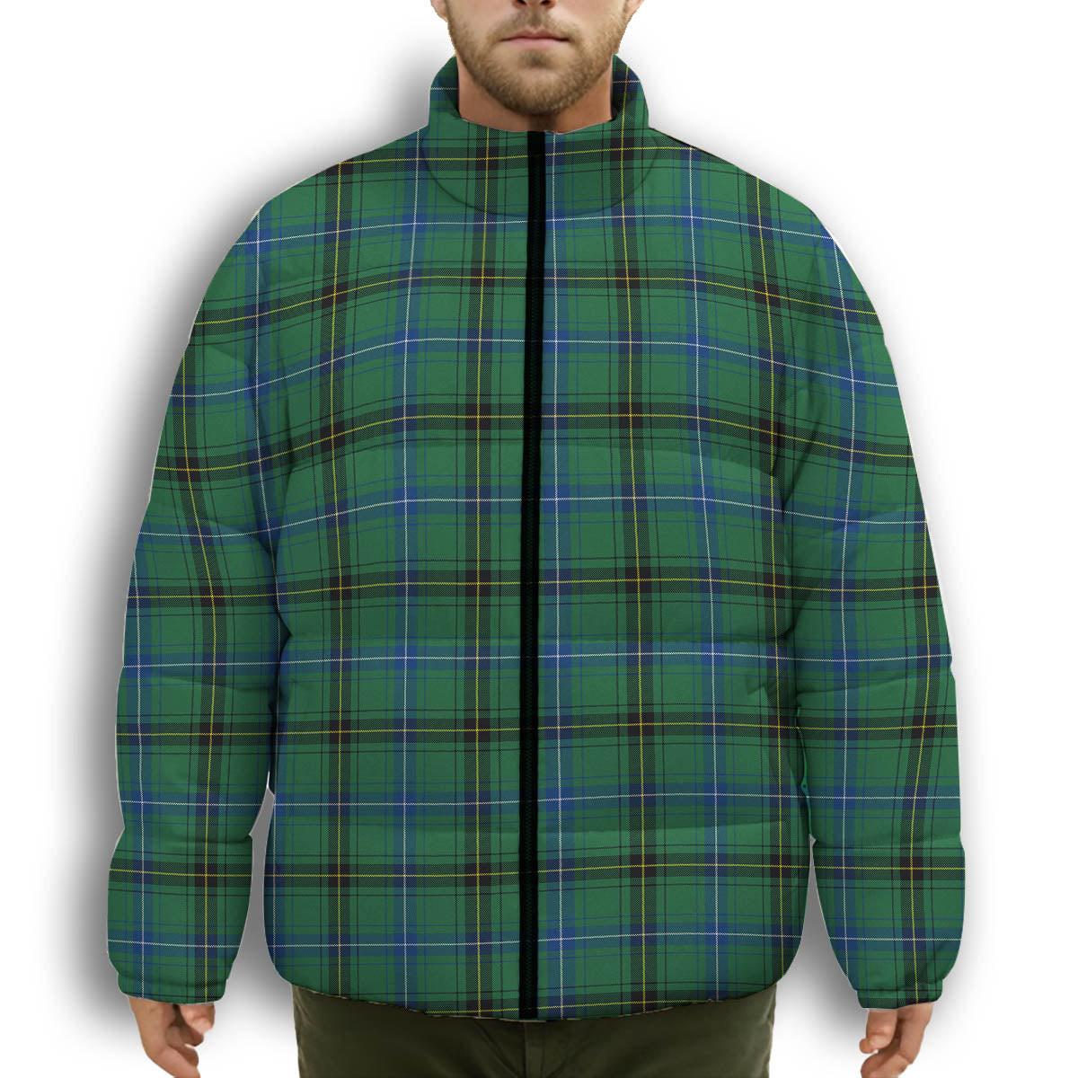 ScotsTee Shop Scottish Henderson Ancient Premium Tartan Collar Down Jacket Winter White Duck Down Plaid