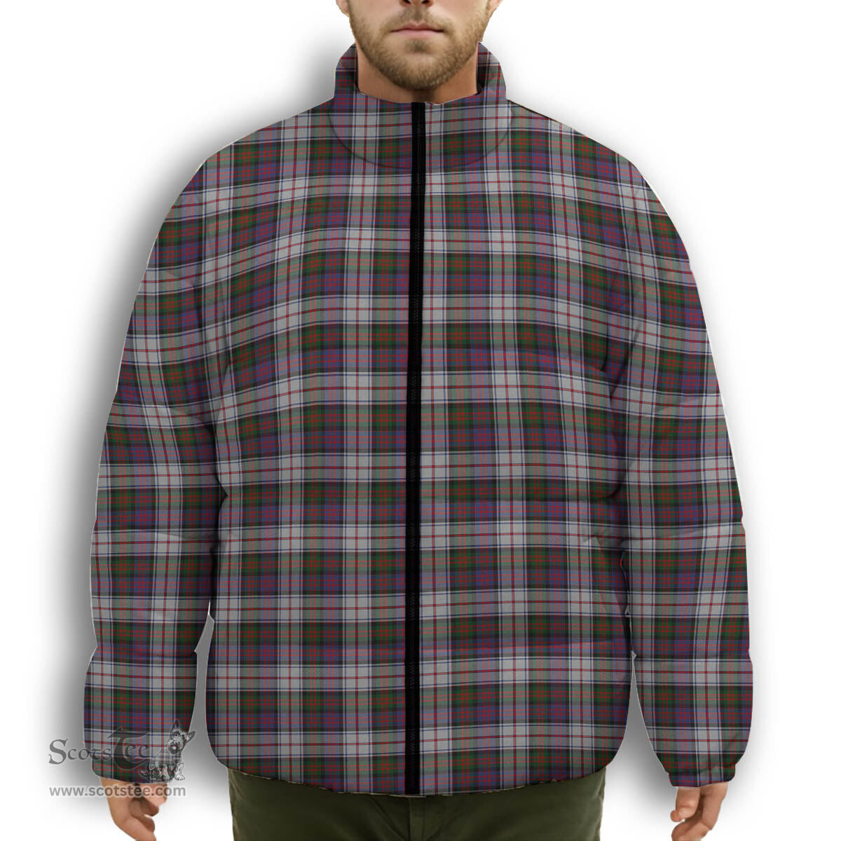 ScotsTee Shop Scottish MacDonald Dress 2 Premium Tartan Collar Down Jacket Winter White Duck Down Plaid