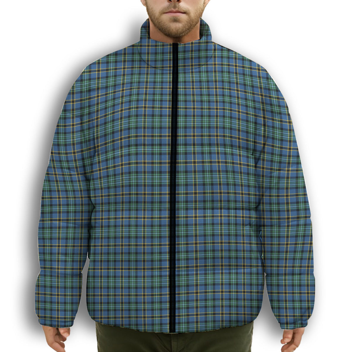 ScotsTee Shop Scottish Weir Ancient SC Premium Tartan Collar Down Jacket Winter White Duck Down Plaid