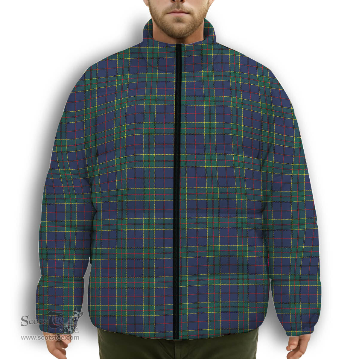 ScotsTee Shop Scottish Strachan Modern Premium Tartan Collar Down Jacket Winter White Duck Down Plaid