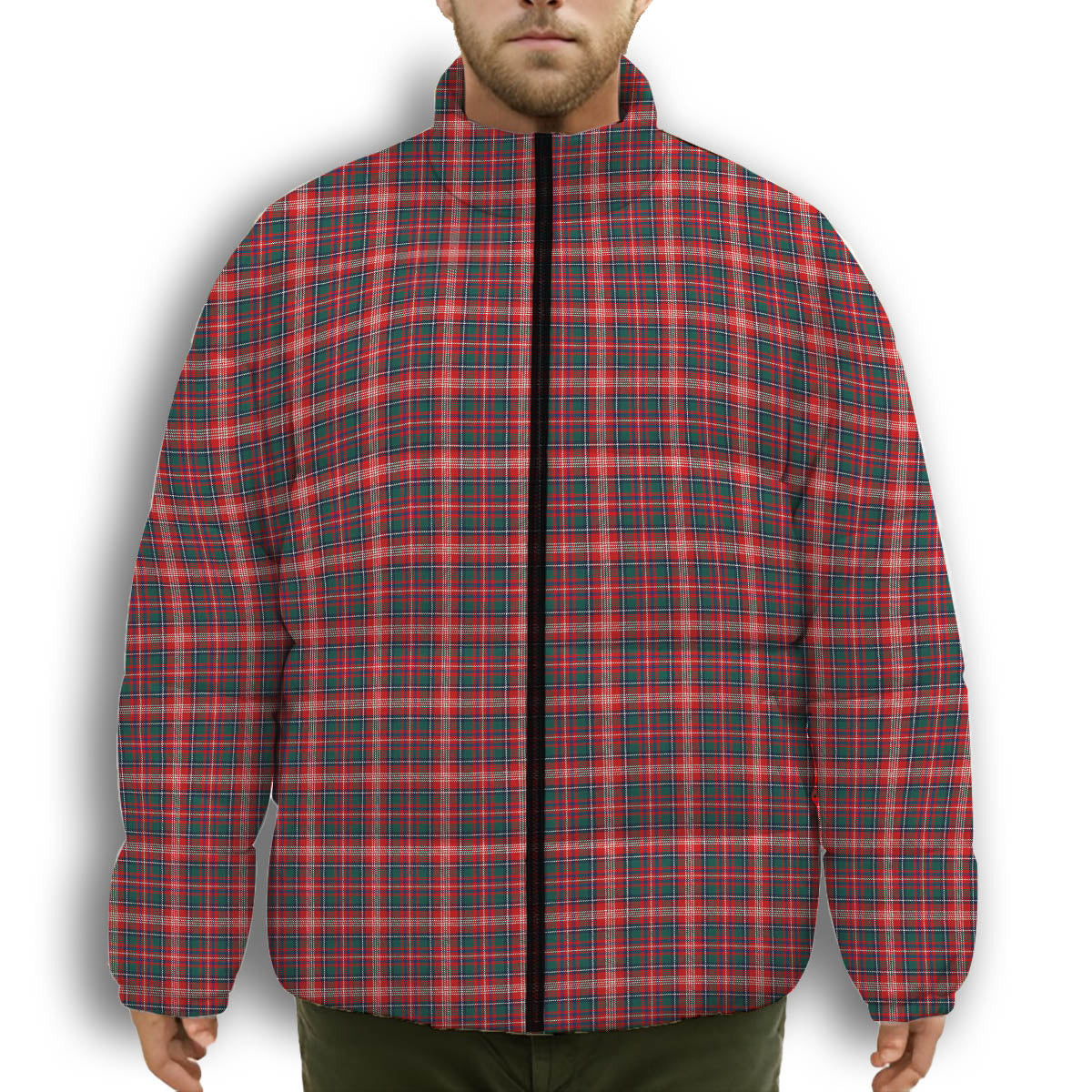 ScotsTee Shop Scottish Ritchie Modern Clan Premium Tartan Collar Down Jacket Winter White Duck Down Plaid