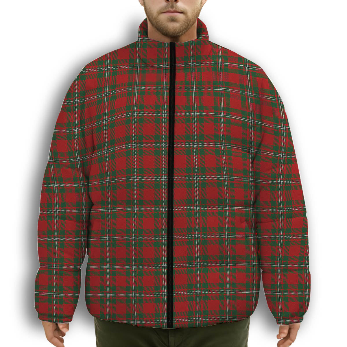 ScotsTee Shop Scottish MacGregor Premium Tartan Collar Down Jacket Winter White Duck Down Plaid