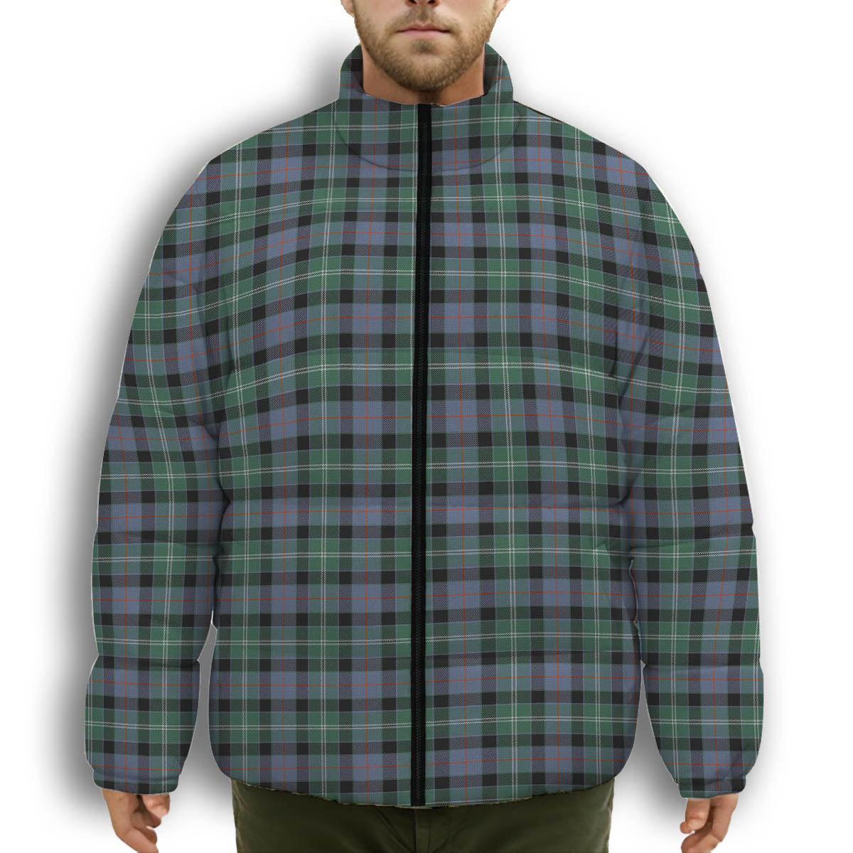 ScotsTee Shop Scottish MacFrog Premium Tartan Collar Down Jacket Winter White Duck Down Plaid