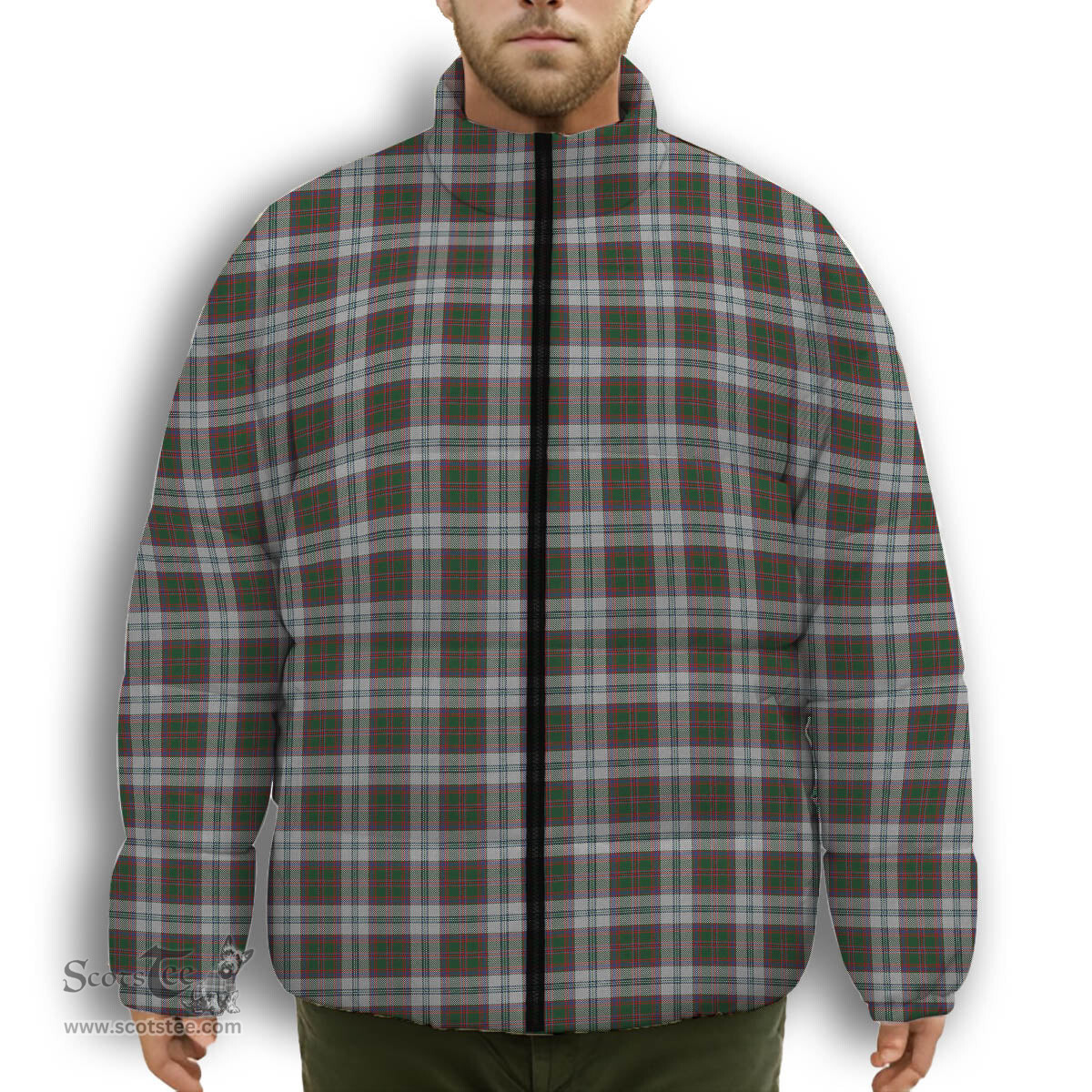 ScotsTee Shop Scottish Stewart of Appin Dress 1 Premium Tartan Collar Down Jacket Winter White Duck Down Plaid