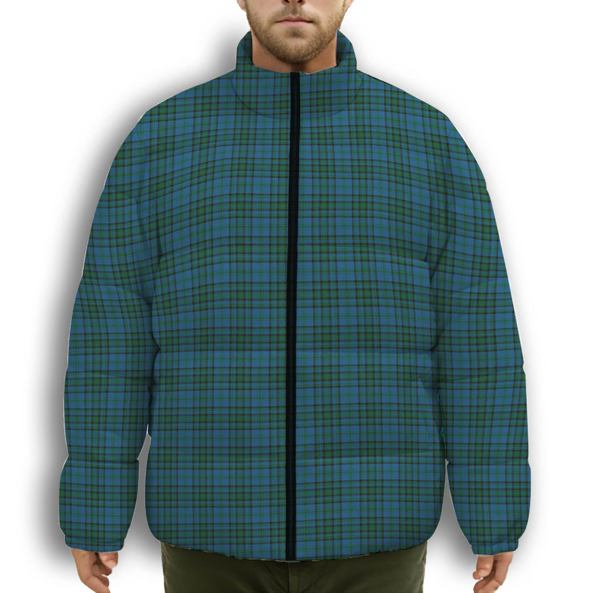 ScotsTee Shop Scottish Matheson Hunting Premium Tartan Collar Down Jacket Winter White Duck Down Plaid