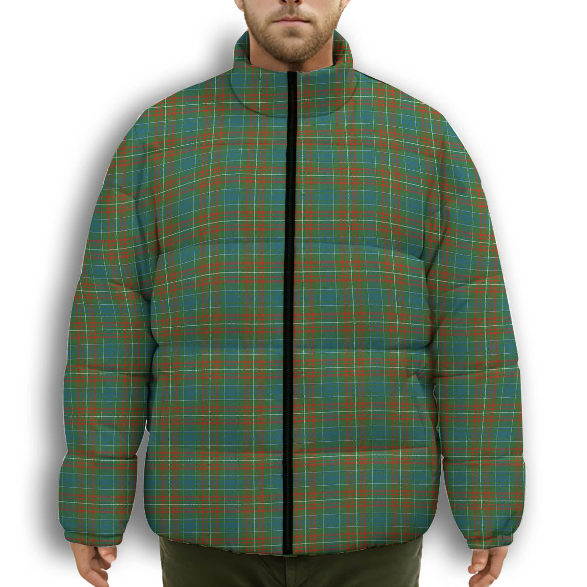 ScotsTee Shop Scottish MacConnell Ancient Premium Tartan Collar Down Jacket Winter White Duck Down Plaid