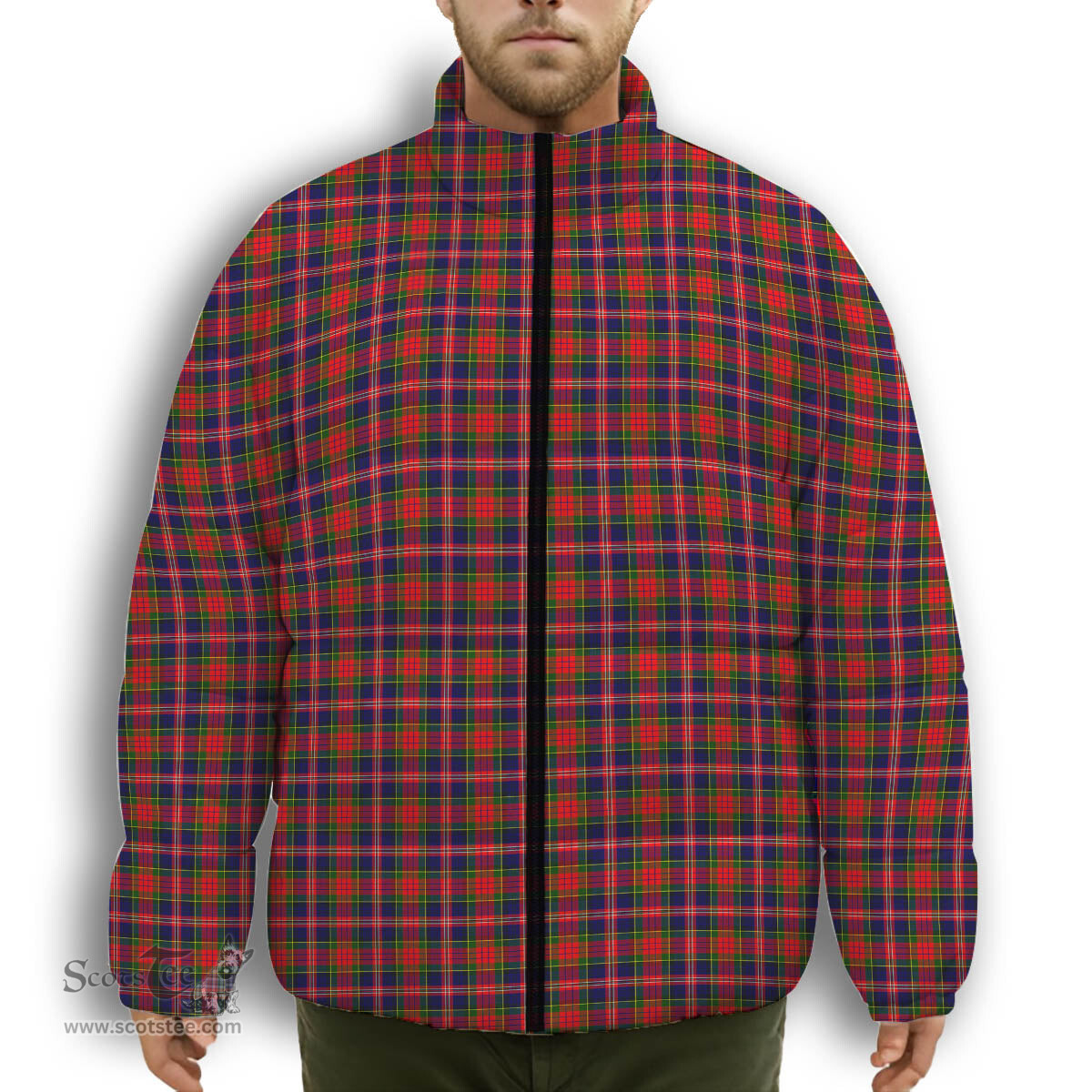ScotsTee Shop Scottish McPherson Modern Premium Tartan Collar Down Jacket Winter White Duck Down Plaid