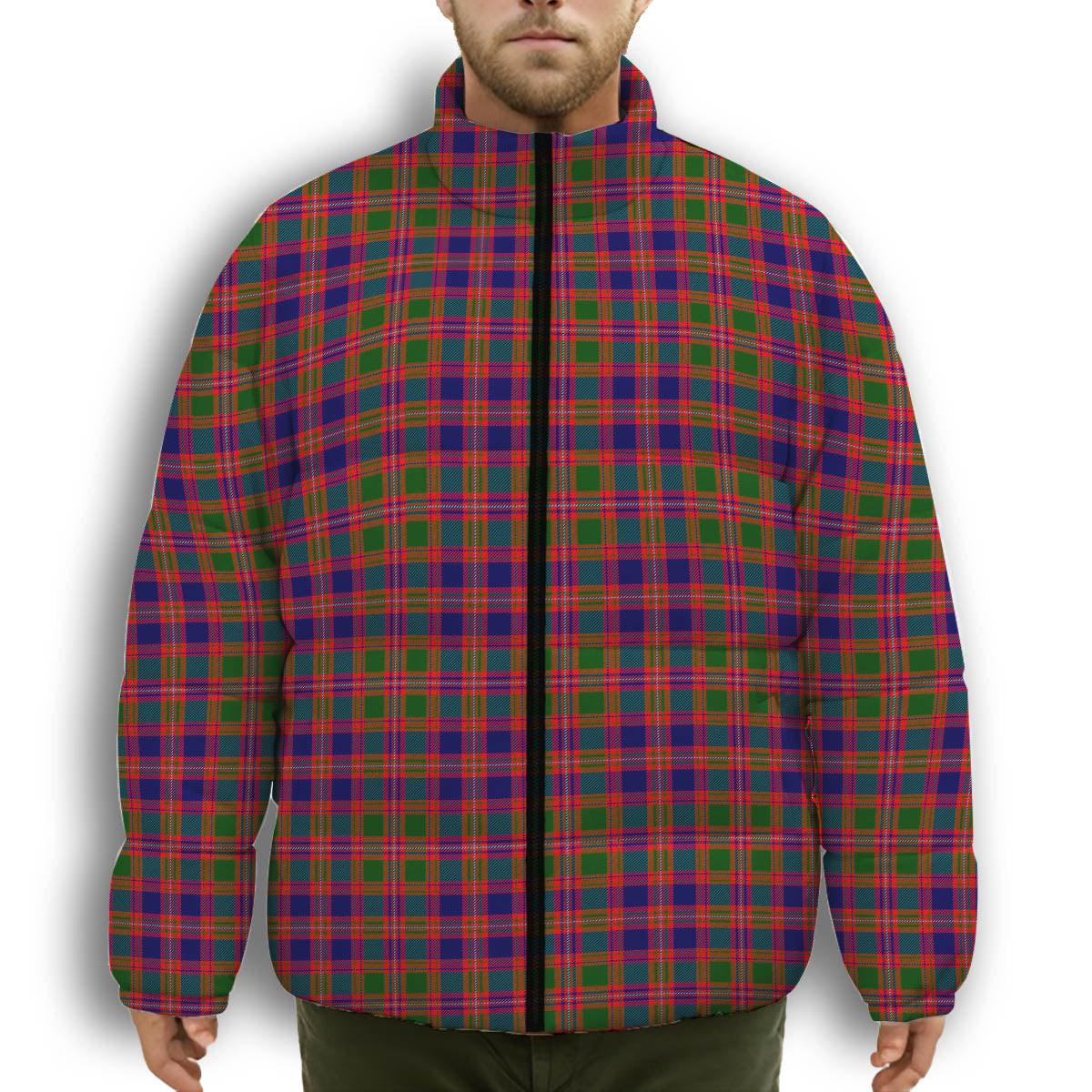 ScotsTee Shop Scottish McIntyre Modern Premium Tartan Collar Down Jacket Winter White Duck Down Plaid