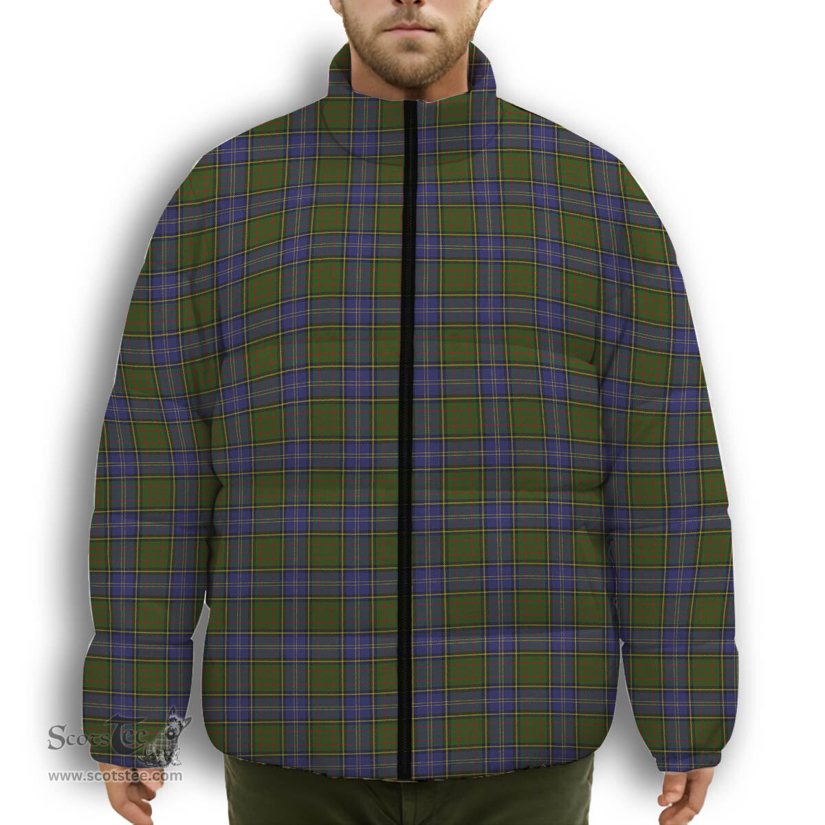 ScotsTee Shop Scottish MacMillan Hunting Modern Premium Tartan Collar Down Jacket Winter White Duck Down Plaid