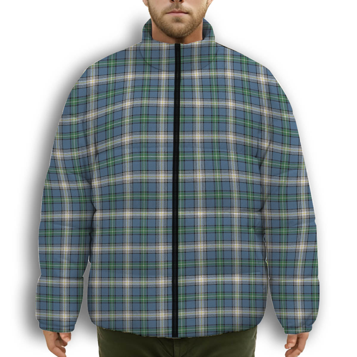ScotsTee Shop Scottish MacDowall Modern Premium Tartan Collar Down Jacket Winter White Duck Down Plaid