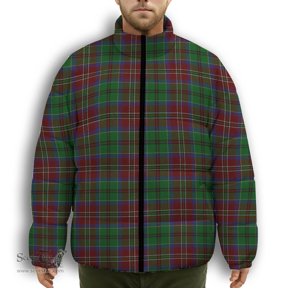ScotsTee Shop Scottish MacCulloch Premium Tartan Collar Down Jacket Winter White Duck Down Plaid
