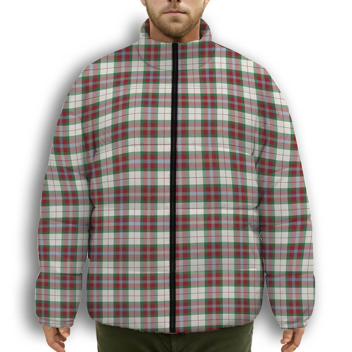 ScotsTee Shop Scottish MacLean Dress Ancient Premium Tartan Collar Down Jacket Winter White Duck Down Plaid