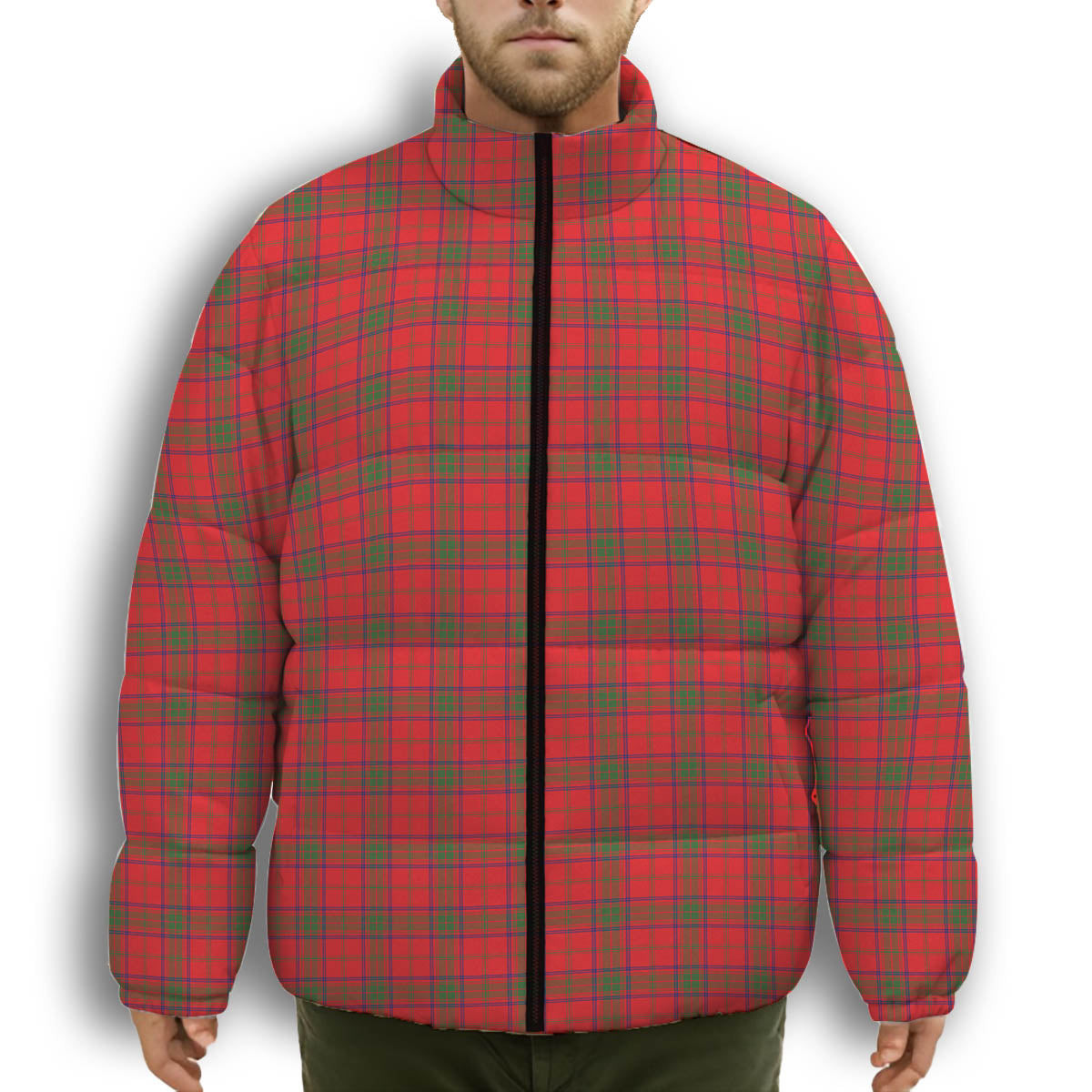 ScotsTee Shop Scottish Ross Modern Premium Tartan Collar Down Jacket Winter White Duck Down Plaid