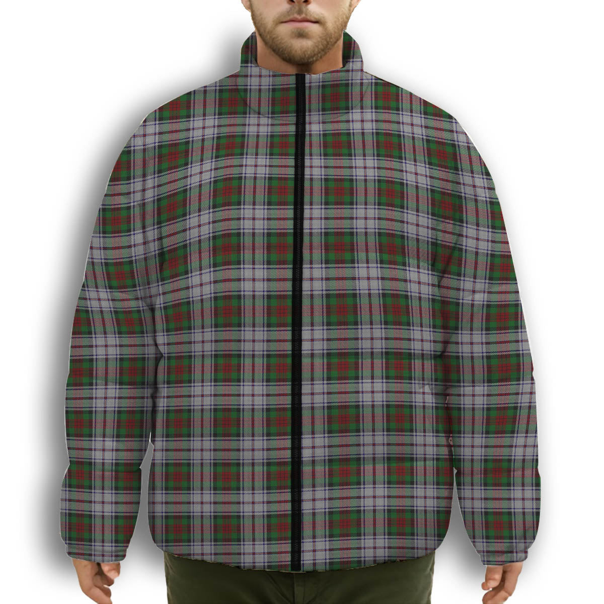 ScotsTee Shop Scottish McDuff Dress Premium Tartan Collar Down Jacket Winter White Duck Down Plaid