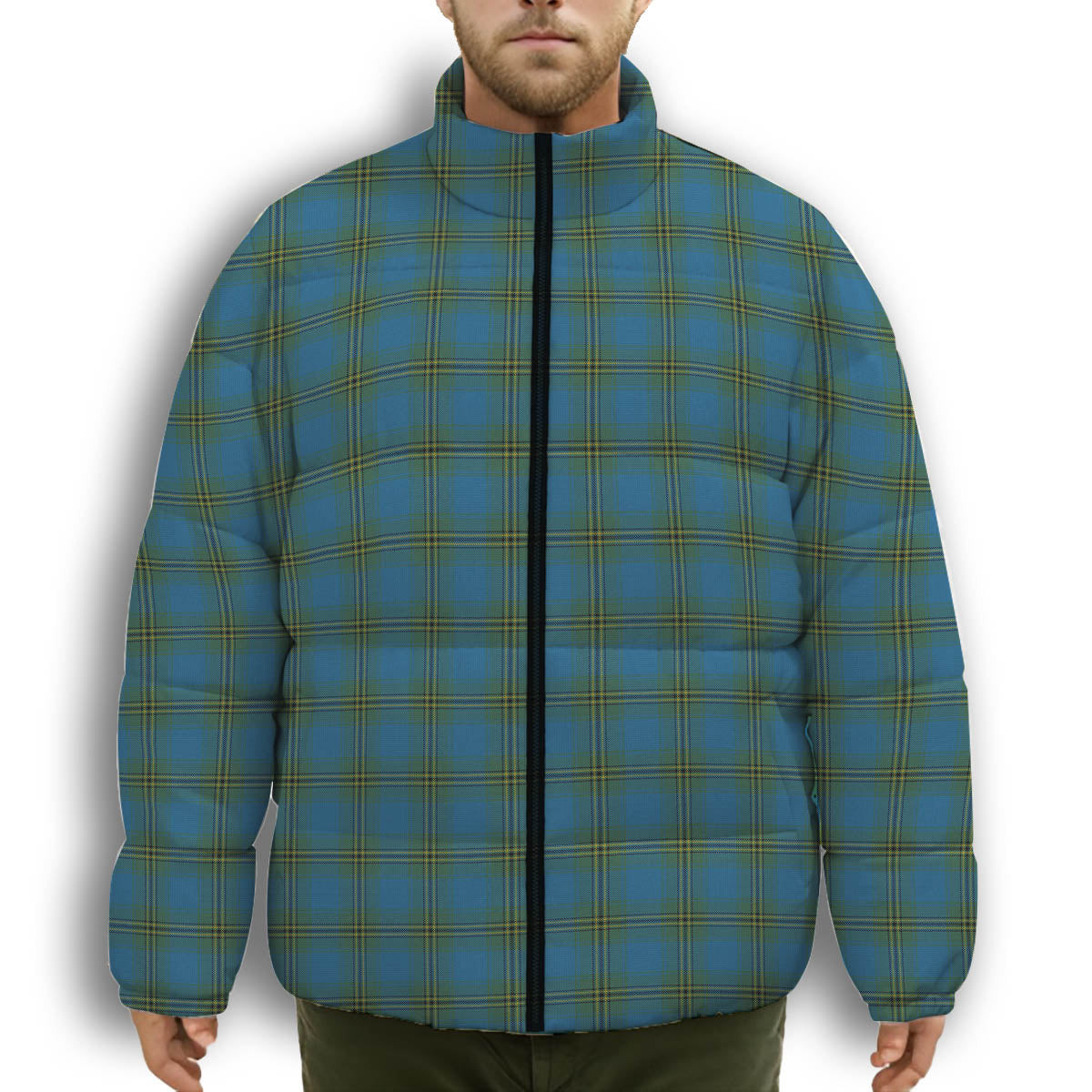 ScotsTee Shop Scottish Oliver Hunting Premium Tartan Collar Down Jacket Winter White Duck Down Plaid
