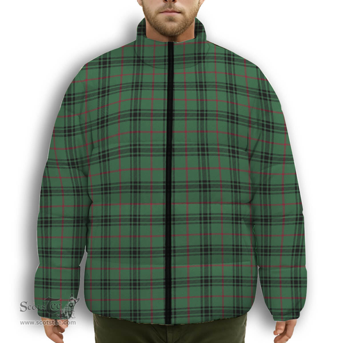 ScotsTee Shop Scottish McArthur-Fox Modern Premium Tartan Collar Down Jacket Winter White Duck Down Plaid