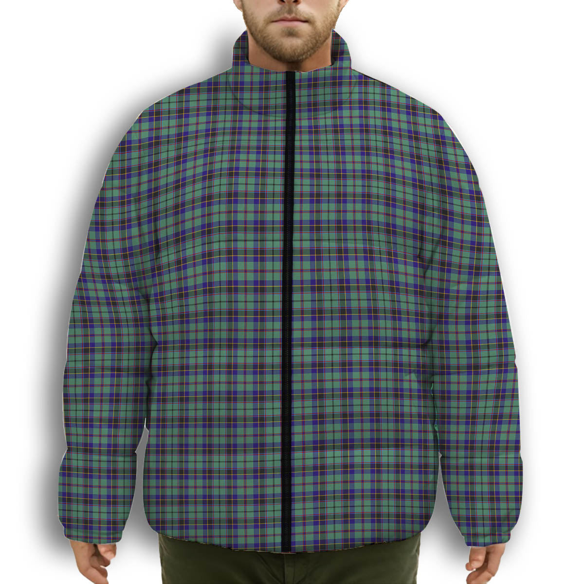 ScotsTee Shop Scottish Stevenson SC Premium Tartan Collar Down Jacket Winter White Duck Down Plaid