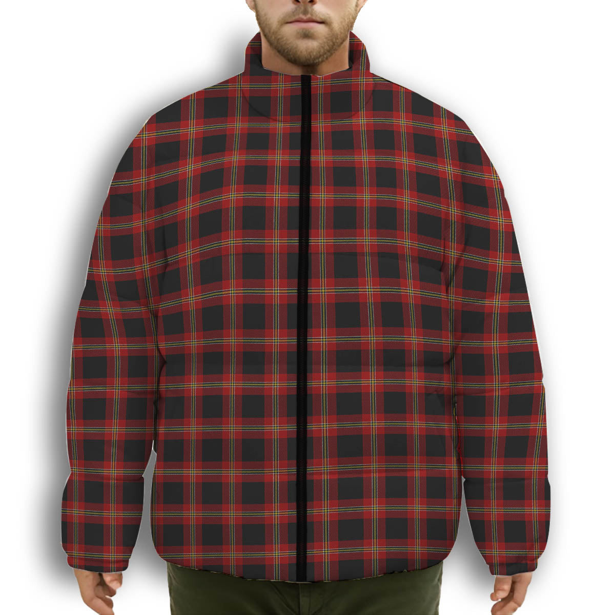 ScotsTee Shop Scottish Pirrie Premium Tartan Collar Down Jacket Winter White Duck Down Plaid