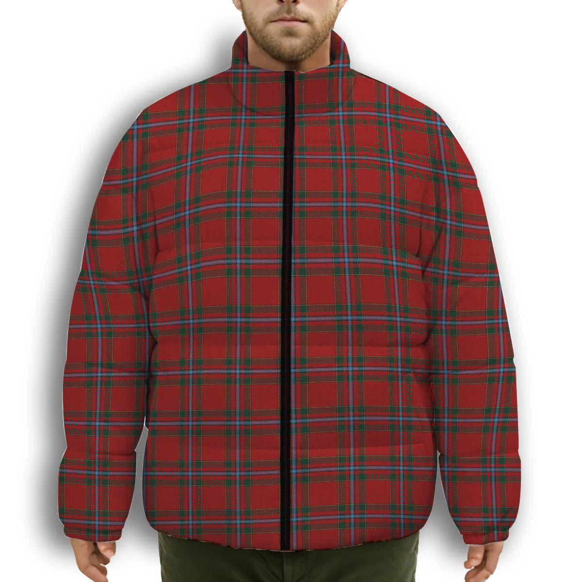 ScotsTee Shop Scottish MacIngust Premium Tartan Collar Down Jacket Winter White Duck Down Plaid