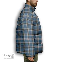 ScotsTee Shop Scottish Thompson Dress Blue Premium Tartan Collar Down Jacket Winter White Duck Down Plaid