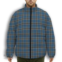 ScotsTee Shop Scottish Thompson Dress Blue Premium Tartan Collar Down Jacket Winter White Duck Down Plaid