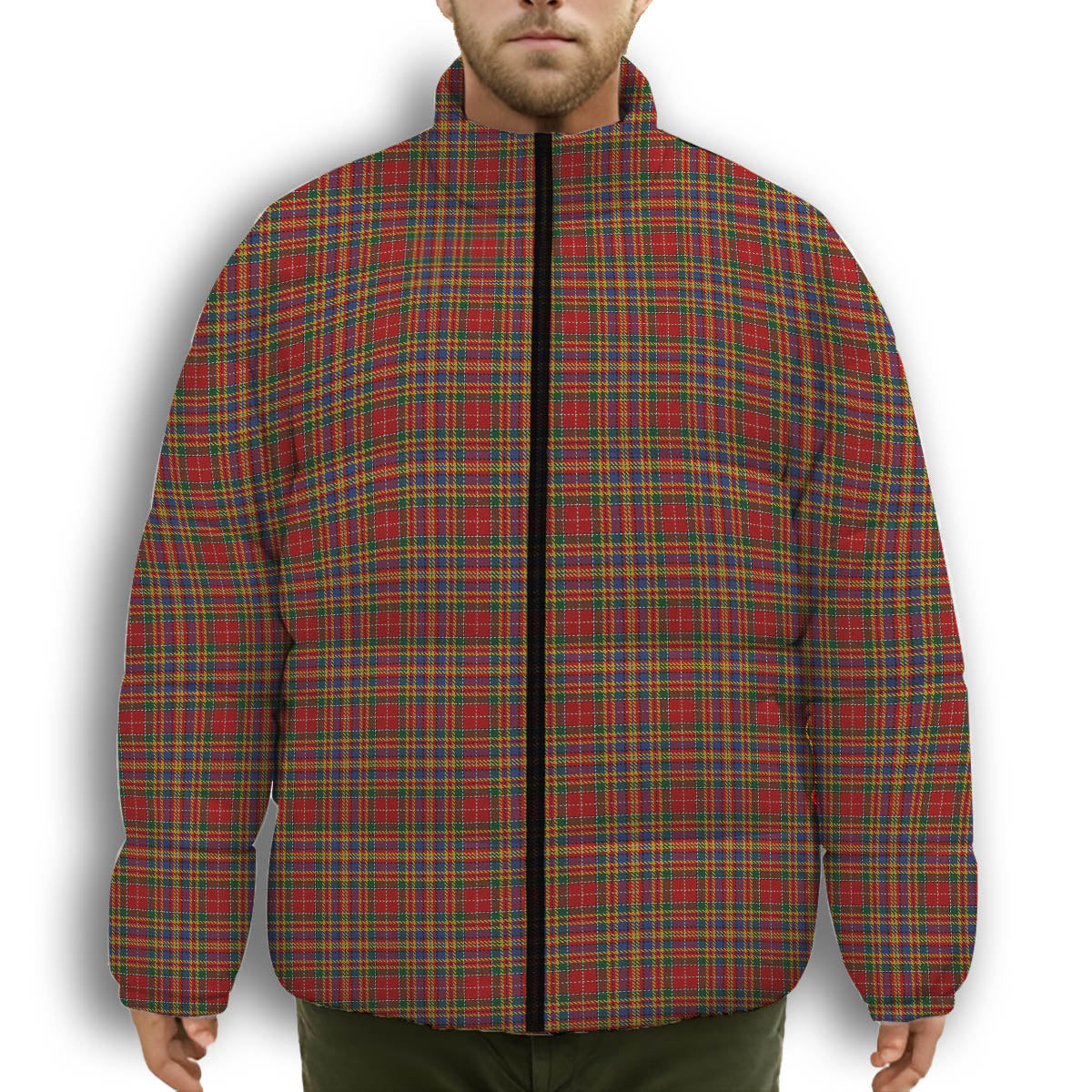 ScotsTee Shop Scottish MacPherson 2 Premium Tartan Collar Down Jacket Winter White Duck Down Plaid
