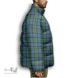 ScotsTee Shop Scottish Leslie Hunting Ancient Premium Tartan Collar Down Jacket Winter White Duck Down Plaid
