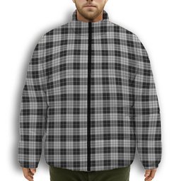 ScotsTee Shop Scottish MacLeod Black and White Premium Tartan Collar Down Jacket Winter White Duck Down Plaid