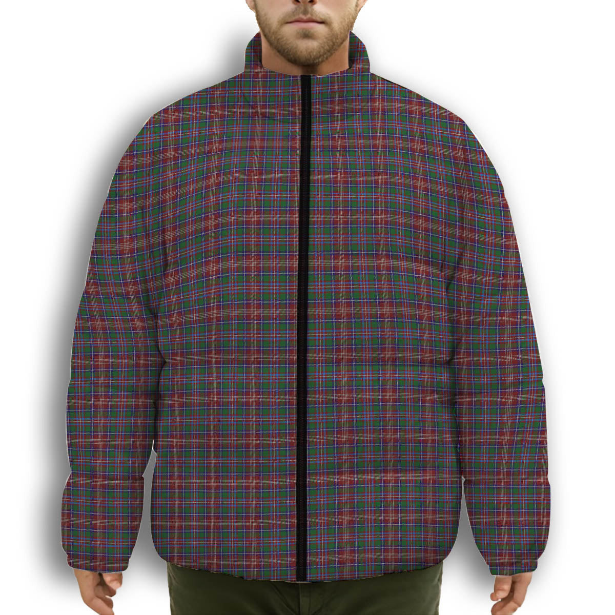 ScotsTee Shop Scottish Ritchie Premium Tartan Collar Down Jacket Winter White Duck Down Plaid
