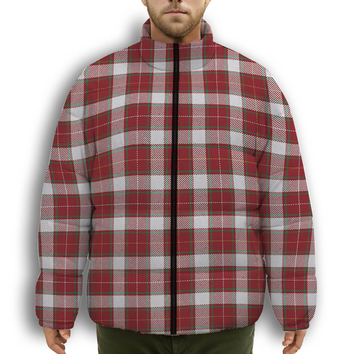 ScotsTee Shop Scottish MacFie Dress Ancient Premium Tartan Collar Down Jacket Winter White Duck Down Plaid