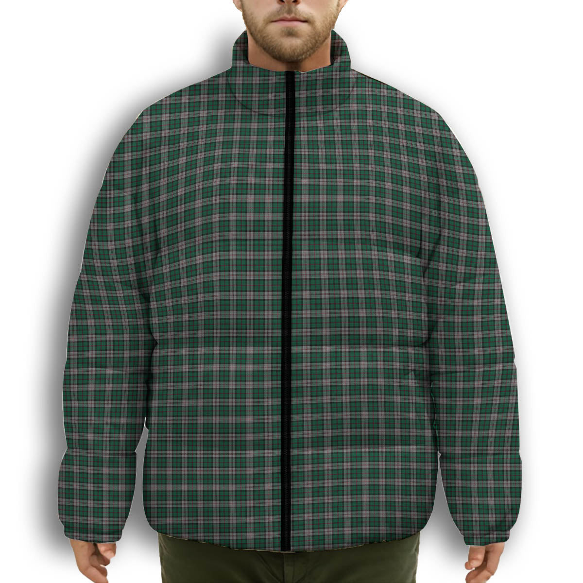 ScotsTee Shop Scottish Harris Steven Premium Tartan Collar Down Jacket Winter White Duck Down Plaid