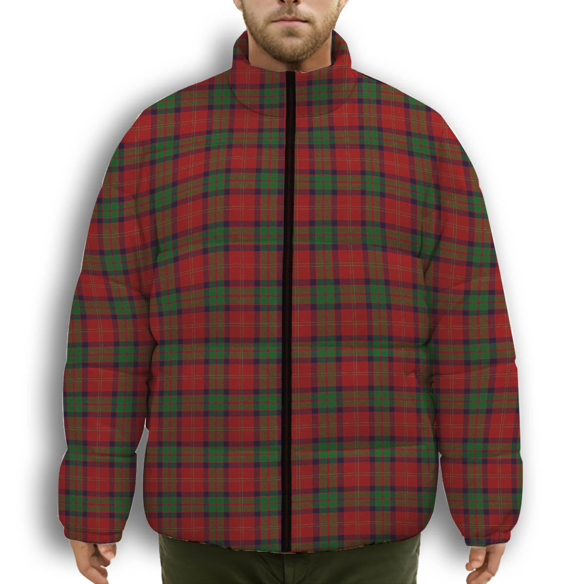 ScotsTee Shop Scottish MacPherson of Cluny Premium Tartan Collar Down Jacket Winter White Duck Down Plaid