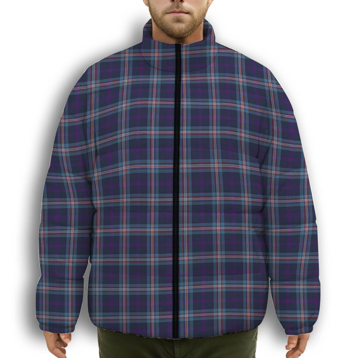 ScotsTee Shop Scottish Nevoy Premium Tartan Collar Down Jacket Winter White Duck Down Plaid