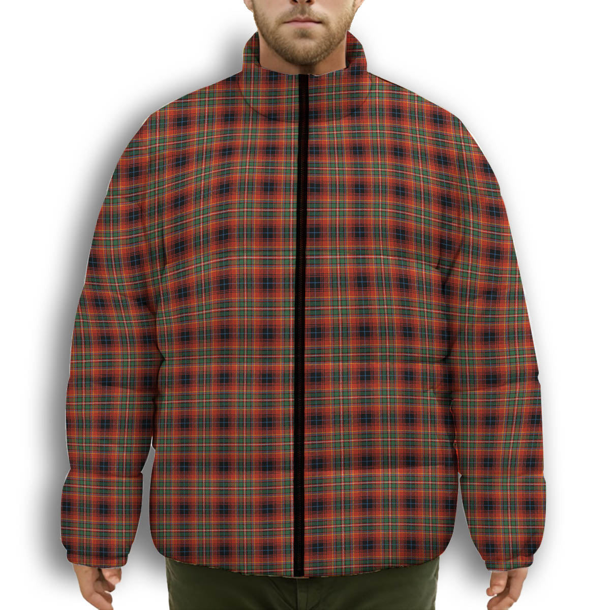 ScotsTee Shop Scottish Innes Red Ancient Premium Tartan Collar Down Jacket Winter White Duck Down Plaid