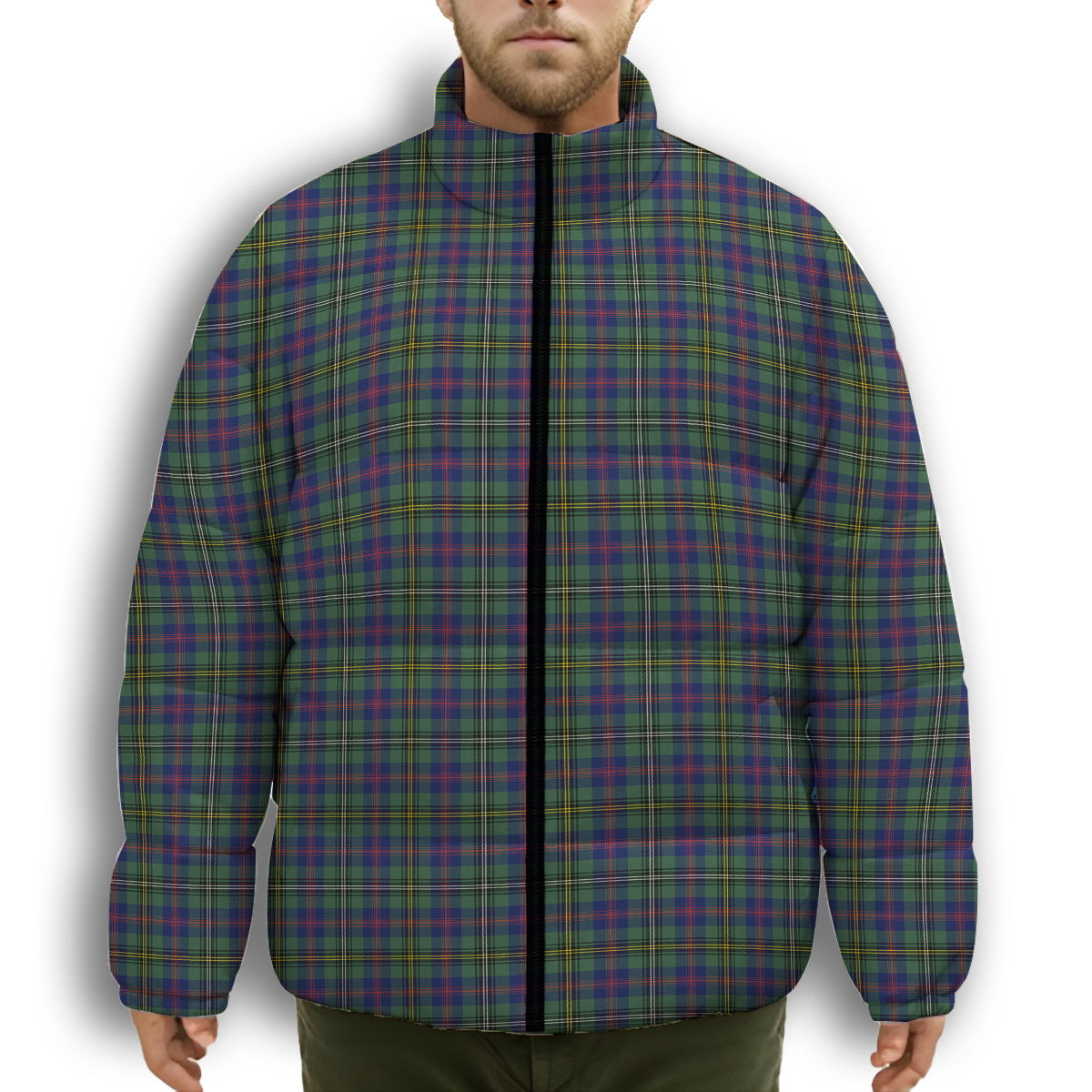 ScotsTee Shop Scottish Wood SC Premium Tartan Collar Down Jacket Winter White Duck Down Plaid